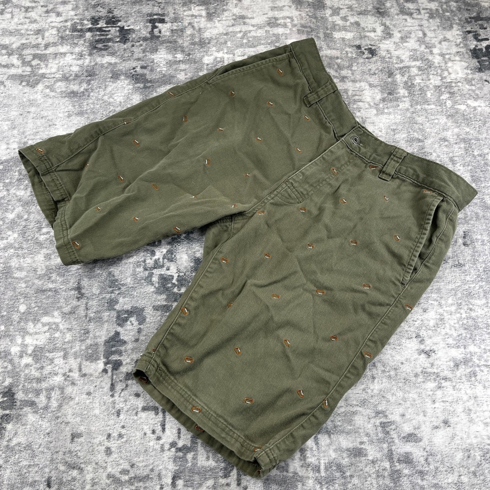 PrAna Men‎ 32 Green Golf Shorts Micro Carabiner Print Stretch Hiking Gorpcore